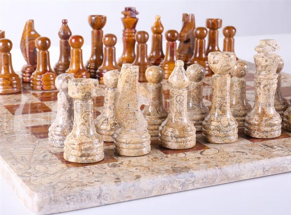 ROYALTY ROUTE WOODEN HANDMADE STONE CHESS SET AND BOARD GAME