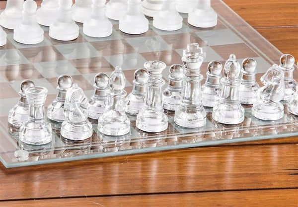 Fundex Etched Glass Chess Games Clear And Frosted Board Complete Set 15  Inch