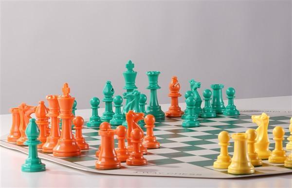 Four Player Chess Set Combination - Single Weighted, 4-Player Vinyl Board