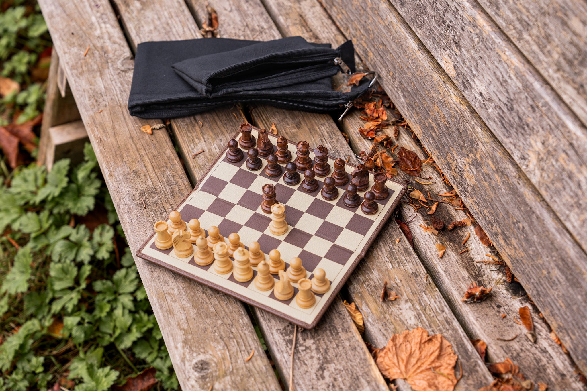 9" Milled Leather Travel Magnetic Chess Set with Wood Pieces - Chess Set - Chess-House