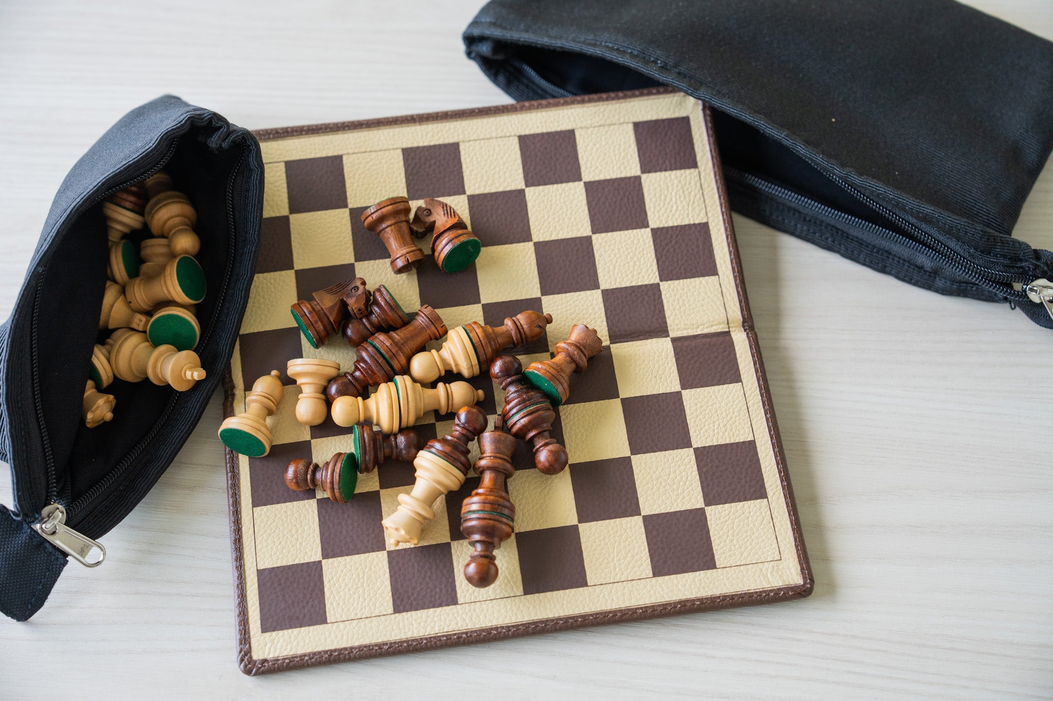 9" Milled Leather Travel Magnetic Chess Set with Wood Pieces - Chess Set - Chess-House