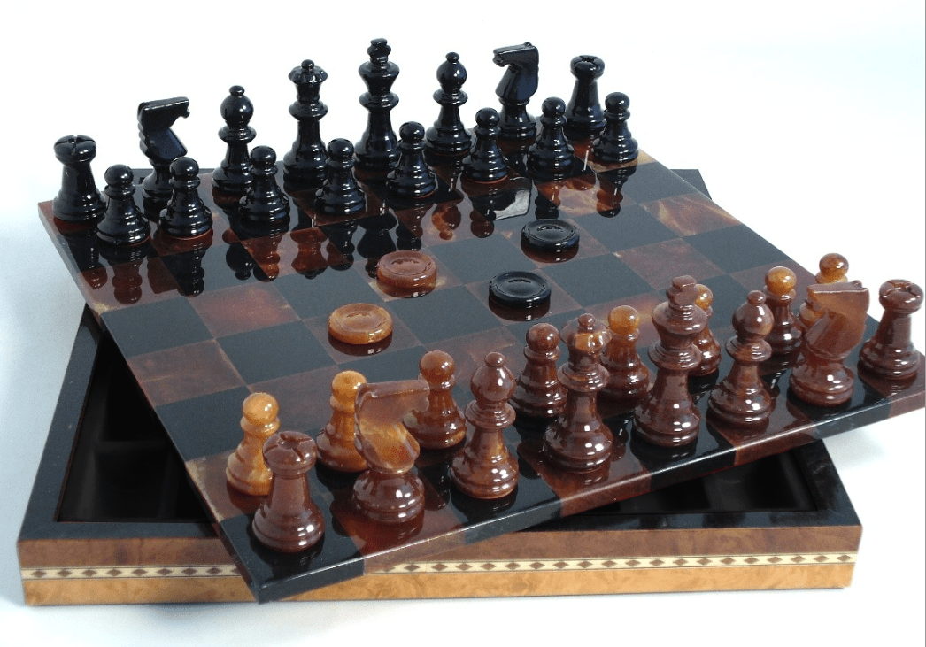 Black & Brown Alabaster Inlaid Chest - Chess Set - Chess-House