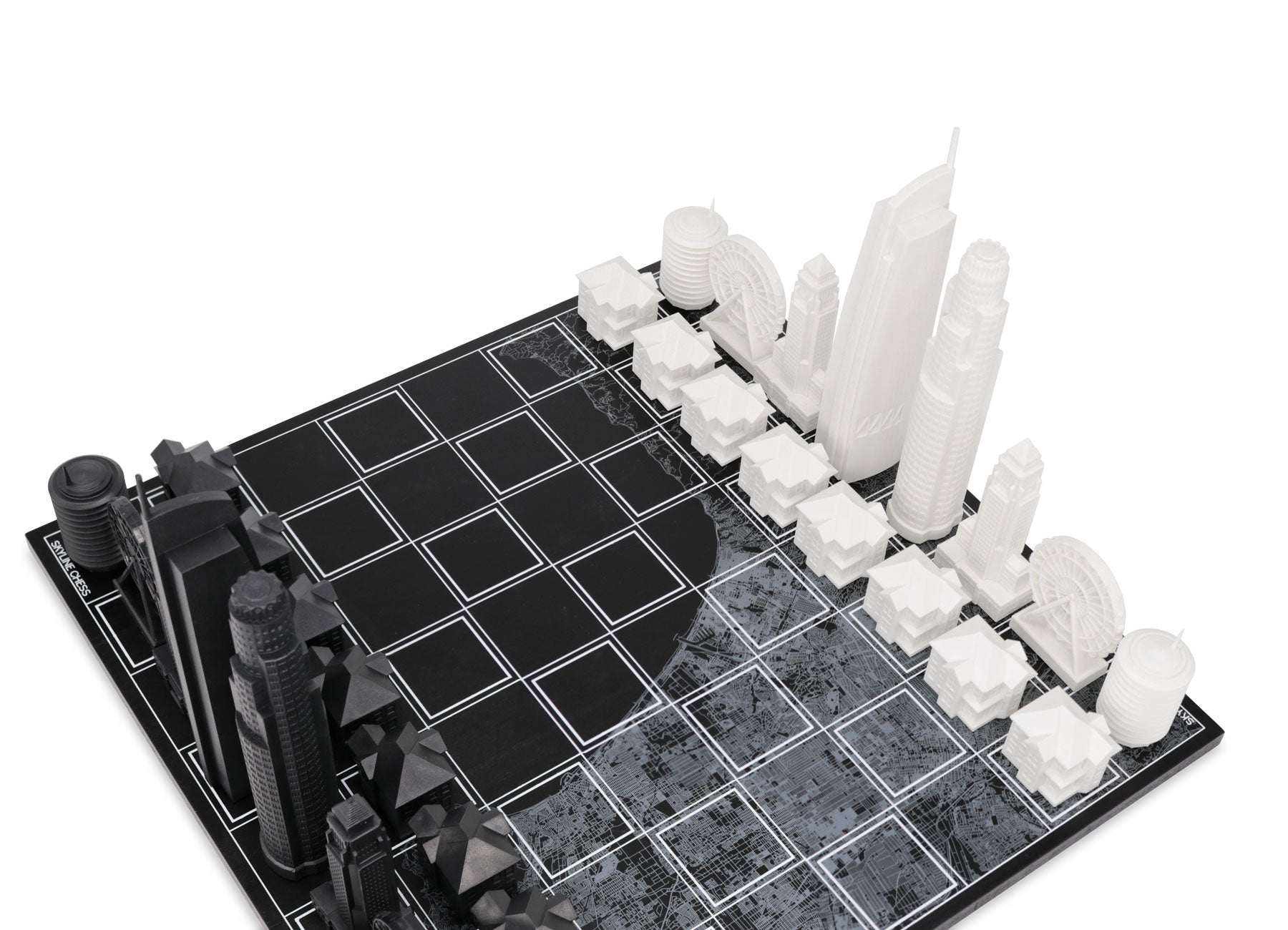 Chess Set Acrylic LOS ANGELES Edition with Wood Map Board - Chess Set - Chess-House