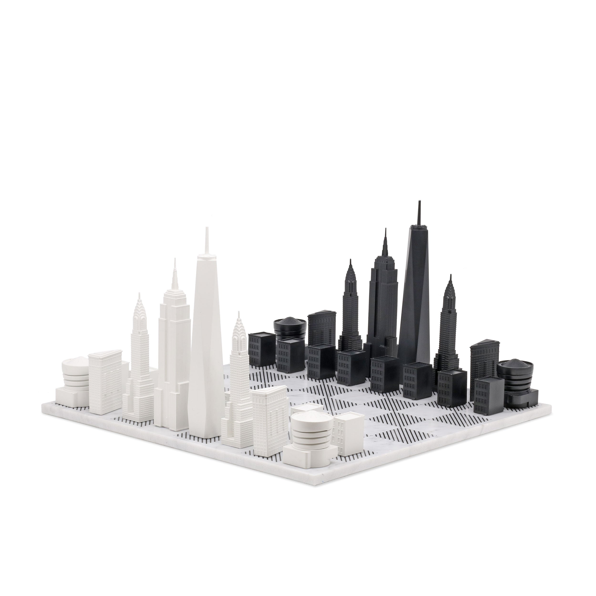 Chess Set Acrylic NEW YORK Edition with Marble Hatch Board - Chess Set - Chess-House