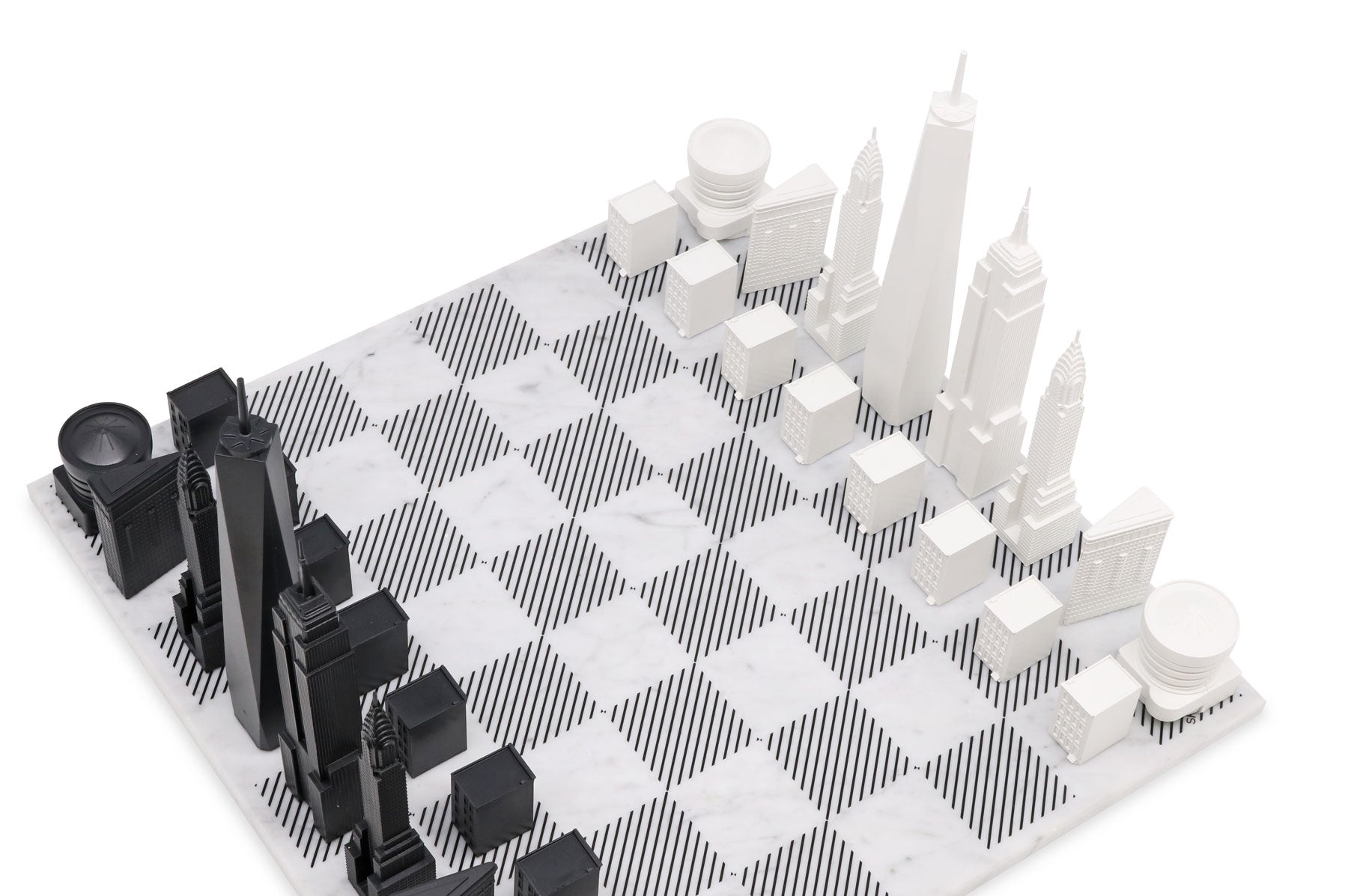 Chess Set Acrylic NEW YORK Edition with Marble Hatch Board - Chess Set - Chess-House