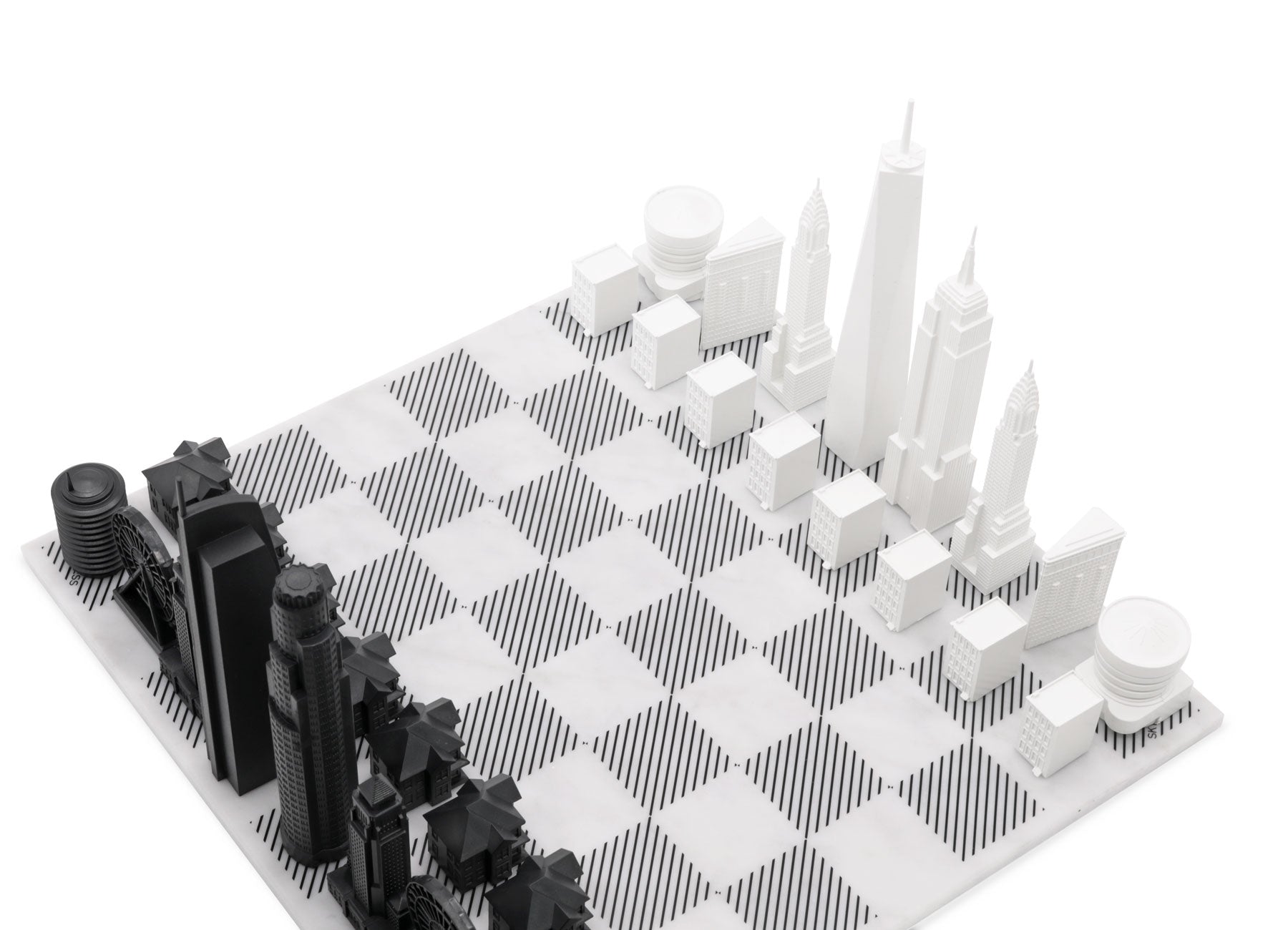 Chess Set Acrylic NEW YORK vs LOS ANGELES Edition with Marble Hatch Board - Chess Set - Chess-House