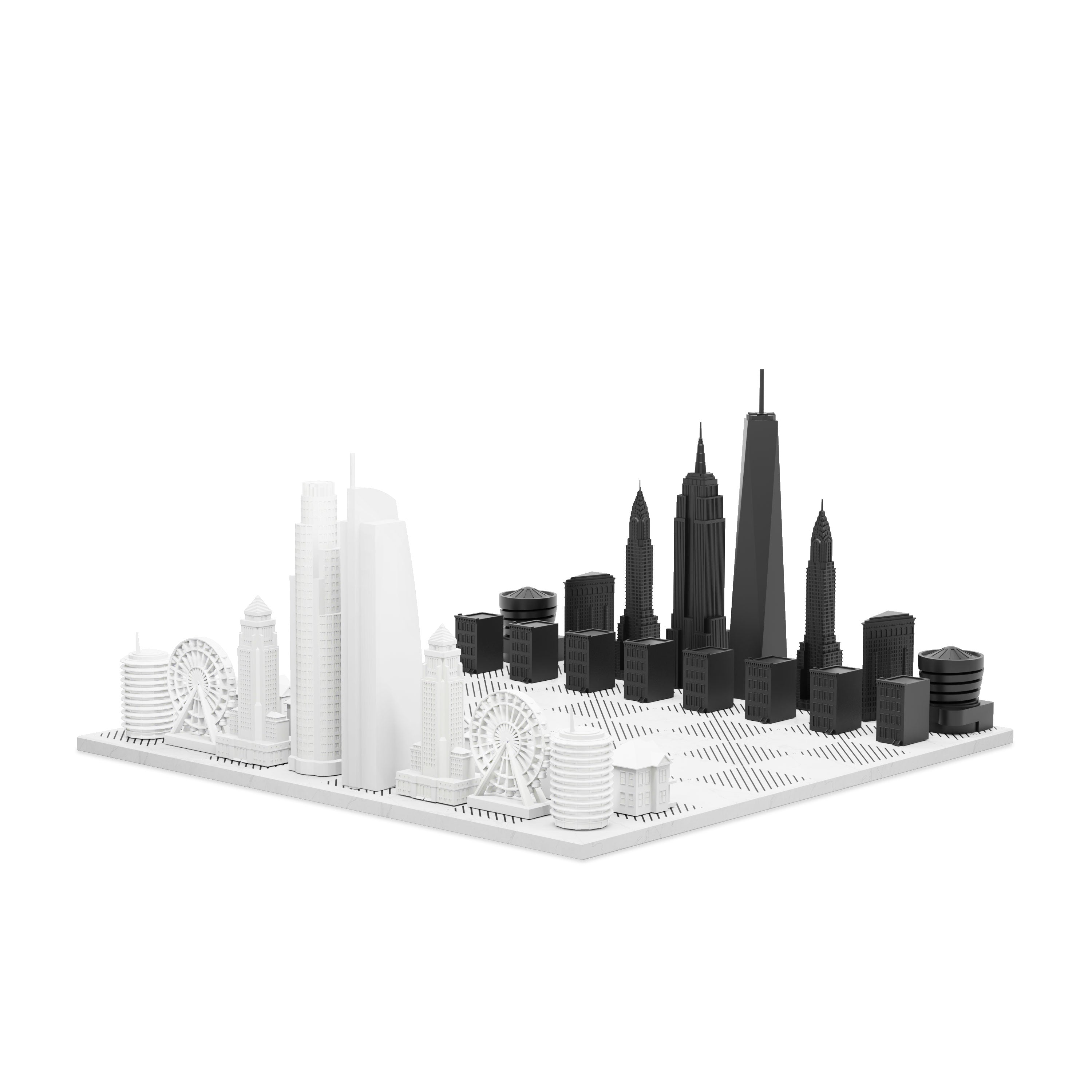 Chess Set Acrylic NEW YORK vs LOS ANGELES Edition with Marble Hatch Board - Chess Set - Chess-House