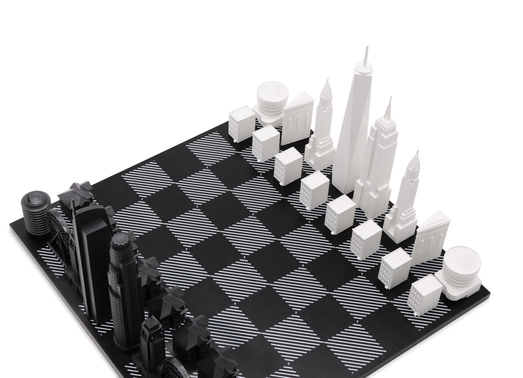 Chess Set Acrylic NEW YORK vs LOS ANGELES Edition with Wood Hatch Board - Chess Set - Chess-House