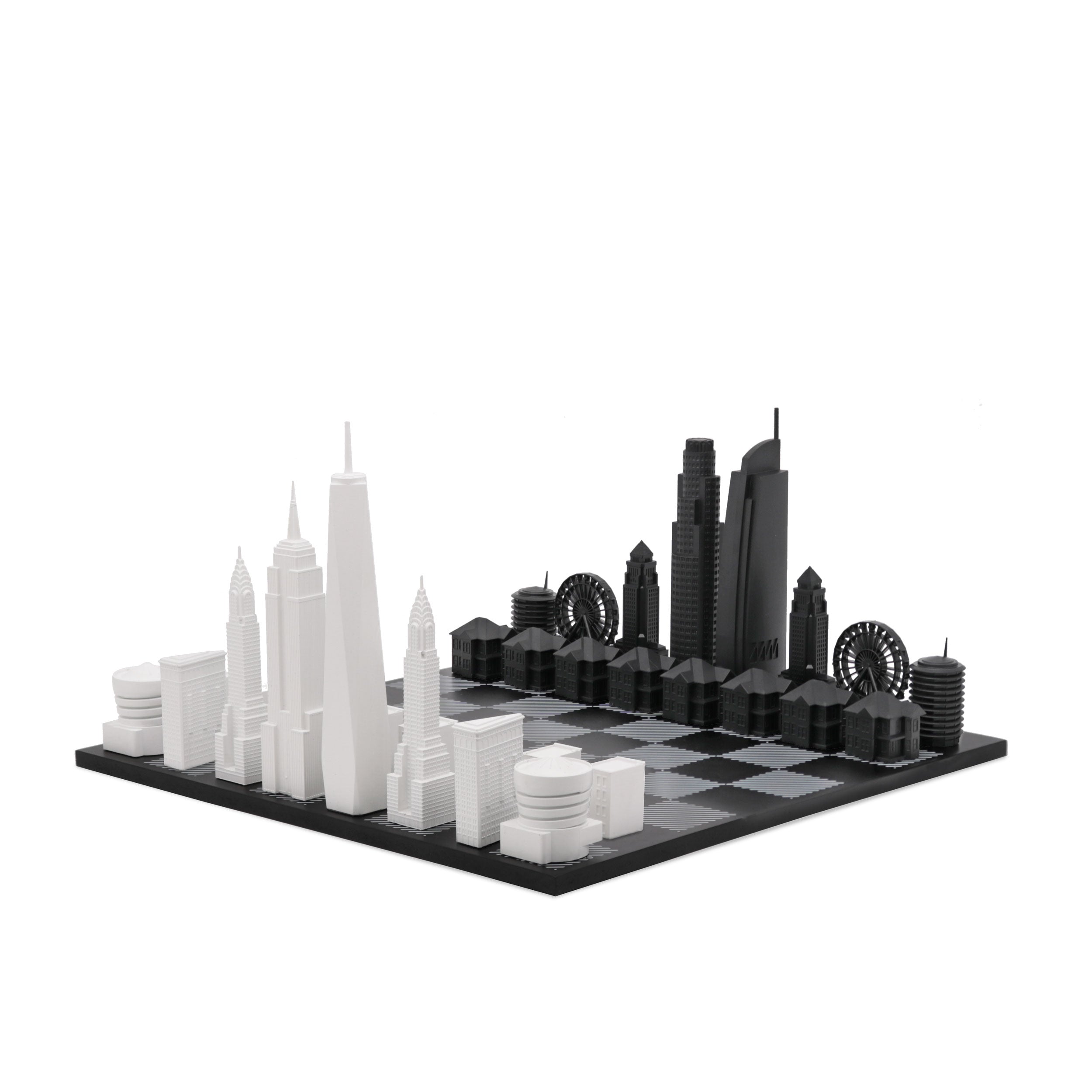 Chess Set Acrylic NEW YORK vs LOS ANGELES Edition with Wood Hatch Board - Chess Set - Chess-House