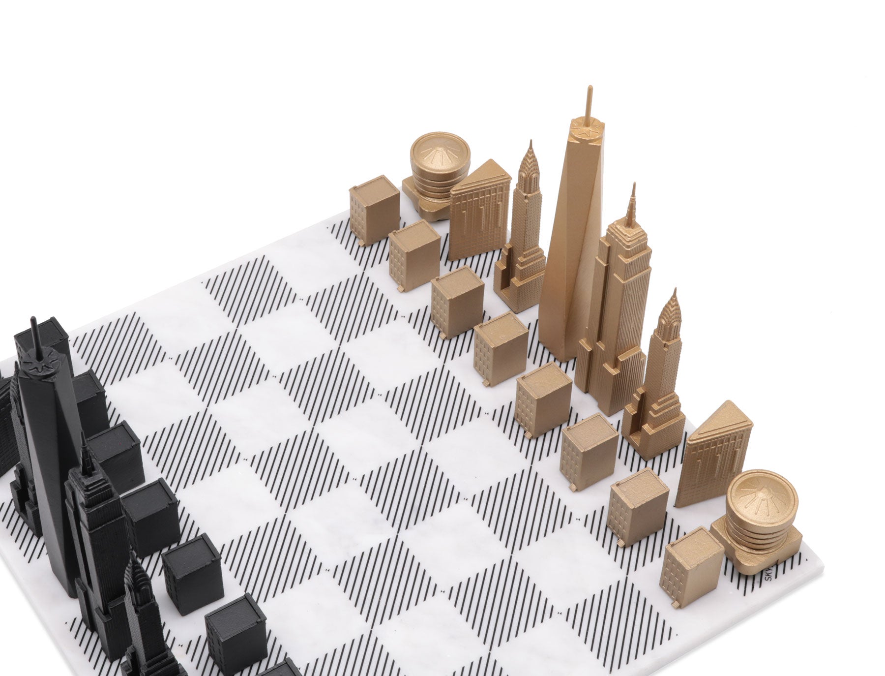 Chess Set Luxury Bronze NEW YORK Edition with Marble Hatch Board - Chess Set - Chess-House