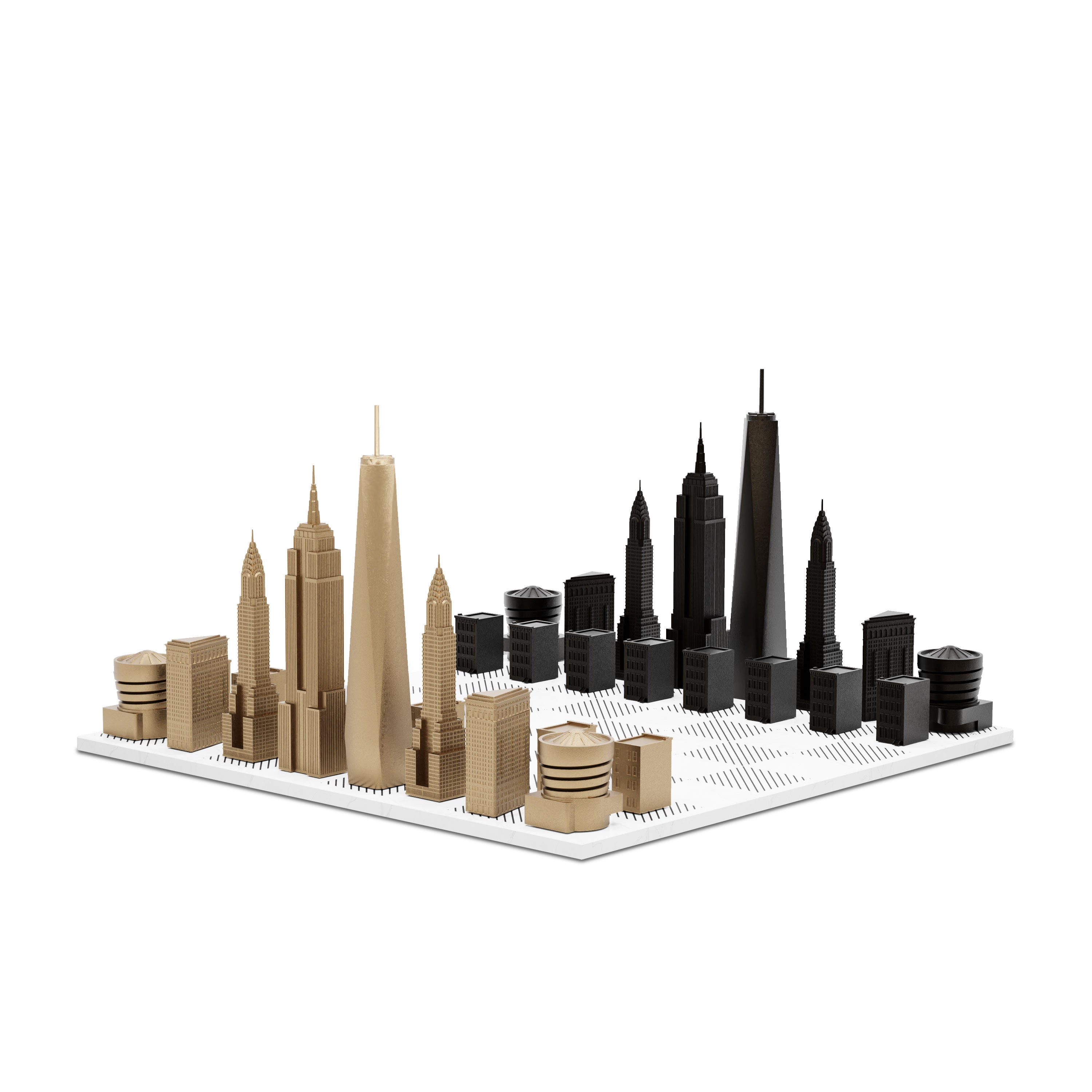 Chess Set Luxury Bronze NEW YORK Edition with Marble Hatch Board - Chess Set - Chess-House