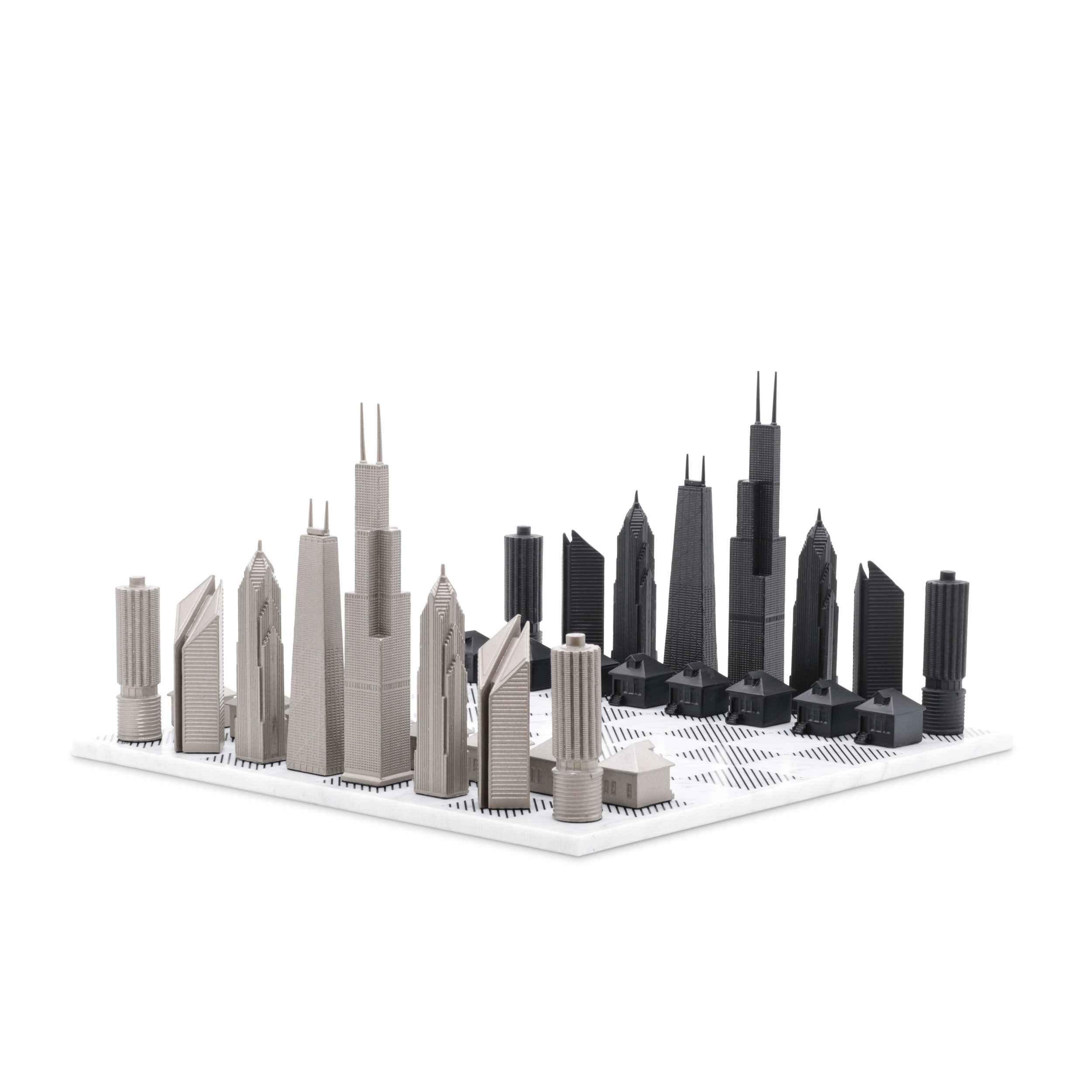 Chess Set Stainless Steel CHICAGO Edition with Marble Hatch Board - Chess Set - Chess-House