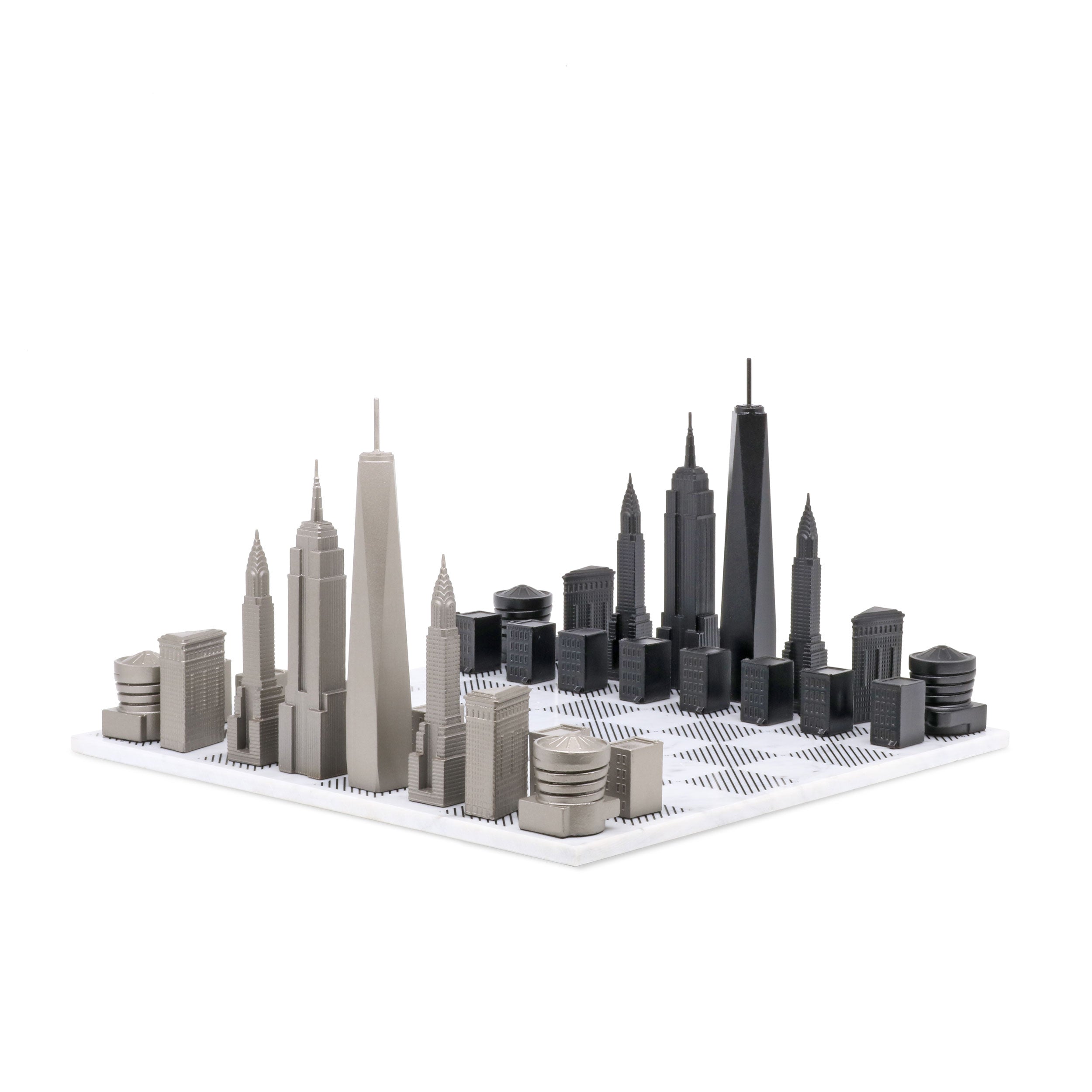 Chess Set Stainless Steel NEW YORK Edition with Marble Hatch Board - Chess Set - Chess-House