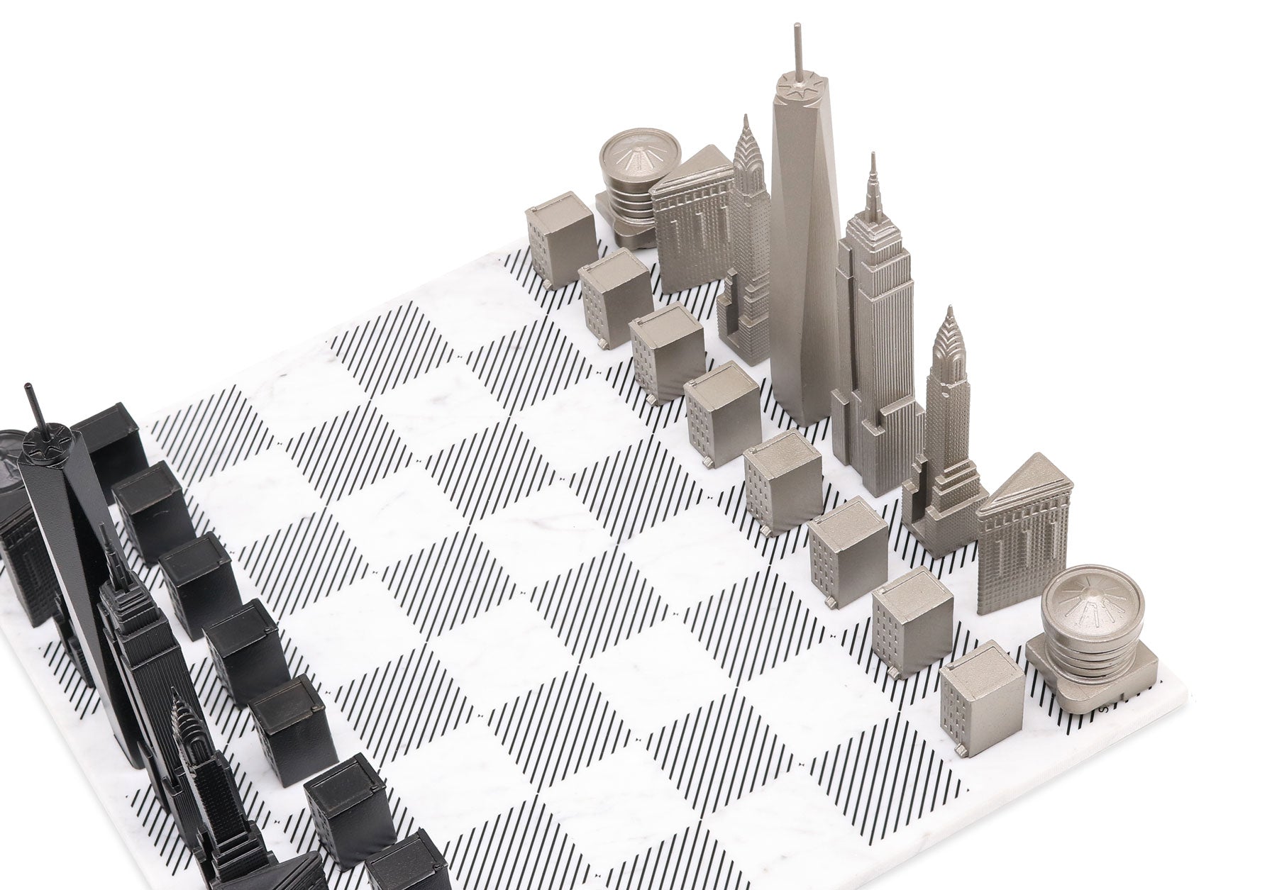 Chess Set Stainless Steel NEW YORK Edition with Marble Hatch Board - Chess Set - Chess-House