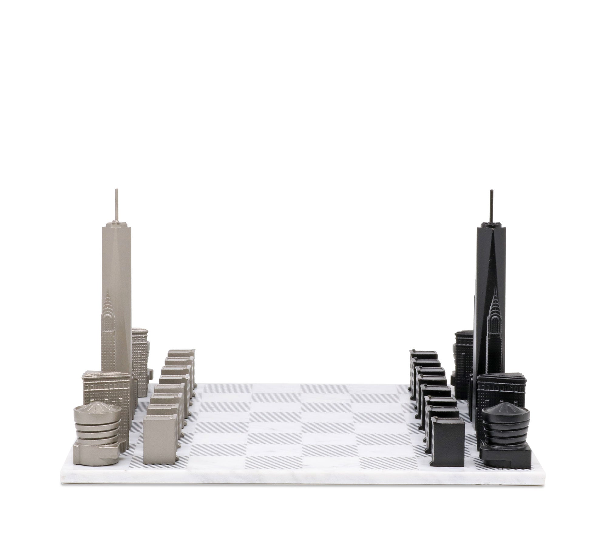 Chess Set Stainless Steel NEW YORK Edition with Marble Hatch Board - Chess Set - Chess-House