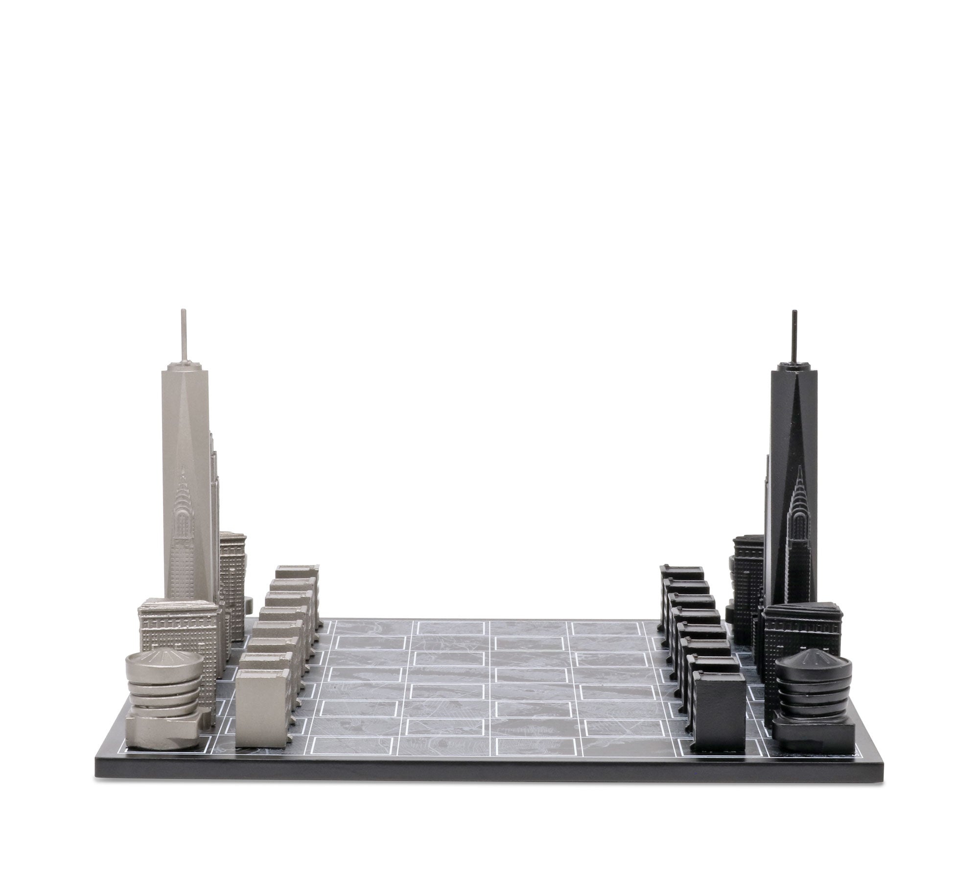 Chess Set Stainless Steel NEW YORK Edition with Wood Map Board - Chess Set - Chess-House