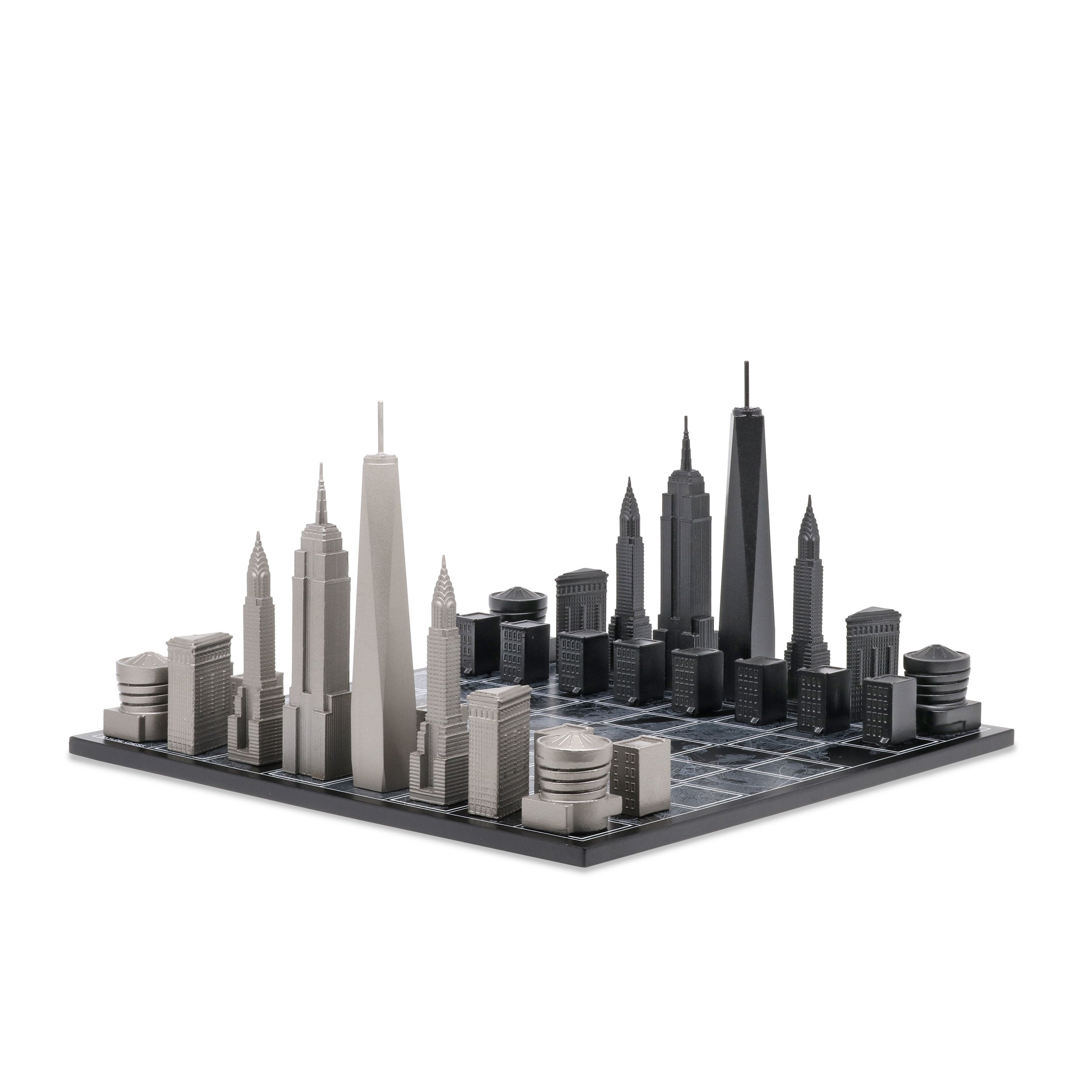 Chess Set Stainless Steel NEW YORK Edition with Wood Map Board - Chess Set - Chess-House