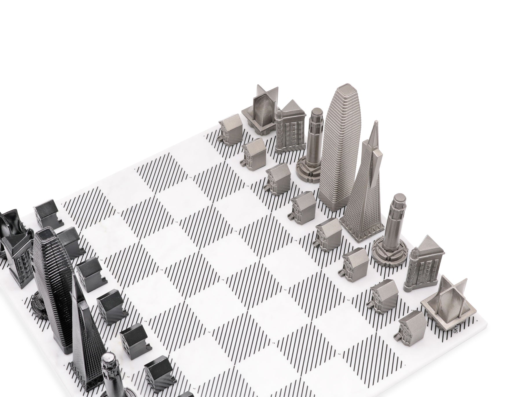 Chess Set Stainless Steel SAN FRANCISCO Edition with Marble Hatch Board - Chess Set - Chess-House