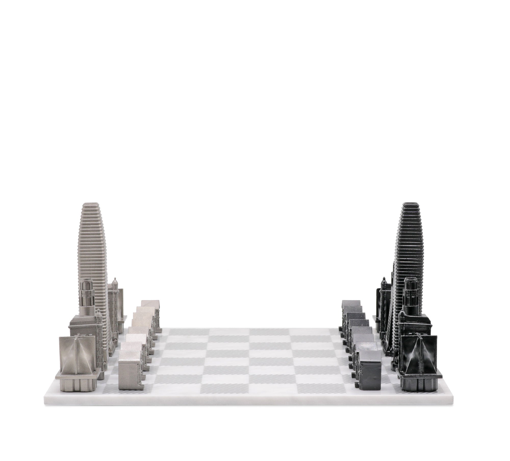 Chess Set Stainless Steel SAN FRANCISCO Edition with Marble Hatch Board - Chess Set - Chess-House