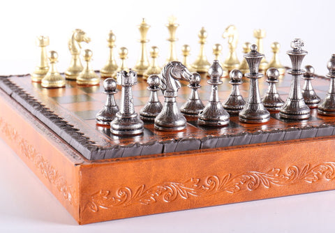 20 Heirloom Italian Solid Brass and Wood Staunton Chess Set