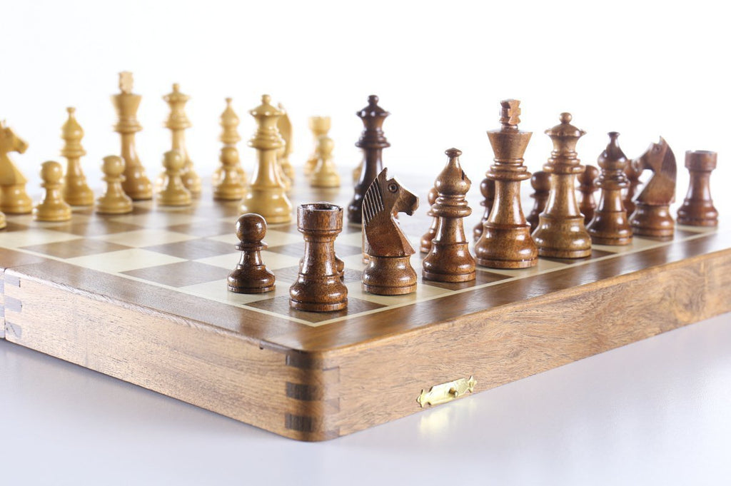 Large Chess Wooden Set Folding Chessboard Magnetic Pieces Wood Board UK New