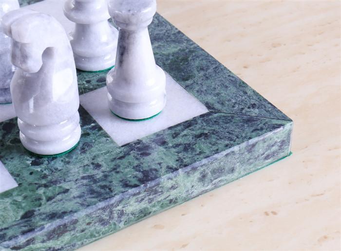 16 Green and White Marble Chess Set with Green Border