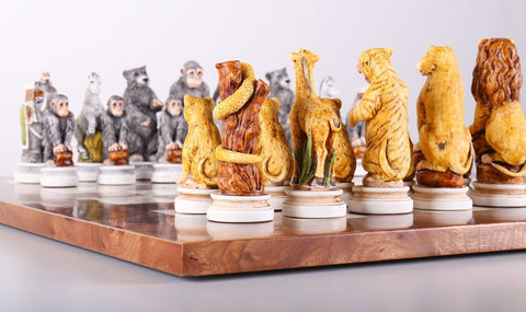 Animal Kingdom Themed Chessmen & Exotic Board Chess Set - Fancy Chess