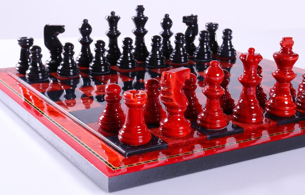 Straight Up Chess Board - Red Cherry Chess Board with Black Contemporary  Frame