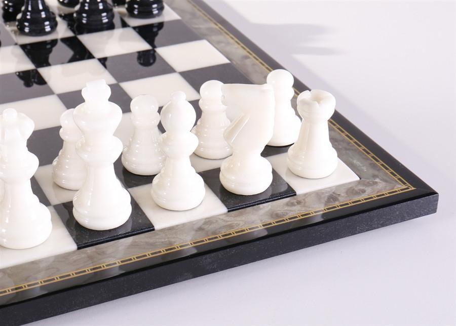 Regency Chess Black and White Edge to Edge Alabaster Chess Set 14 Inches