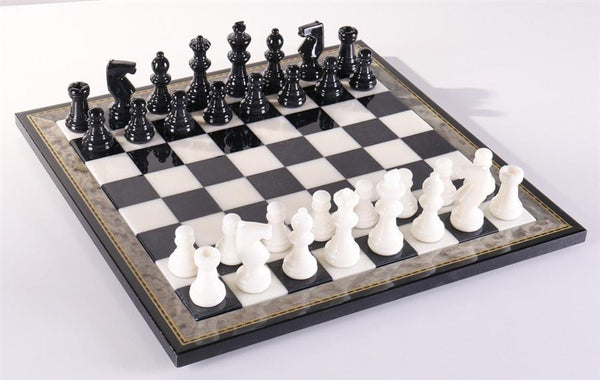 Black & White Alabaster Chess Set with Wood Frame – Chess House