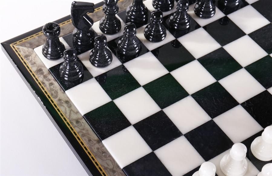 14.5 Inches Black and White Alabaster Chess Set [14MF1-BLKWHT