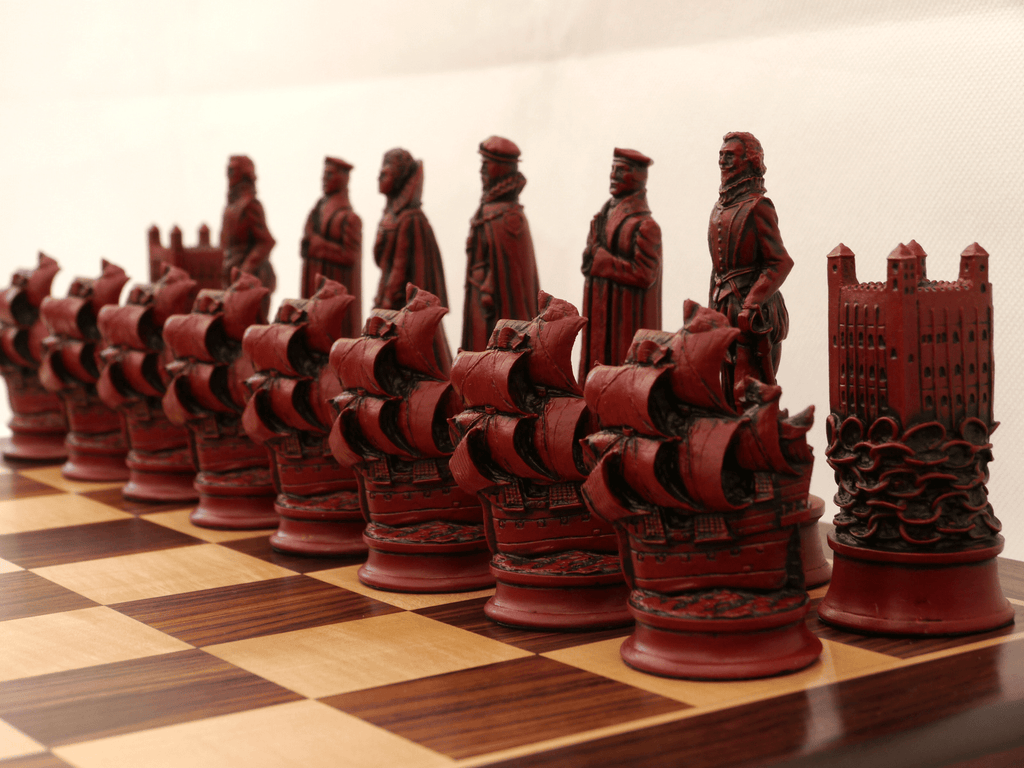 Elizabethan Chess Pieces by Berkeley - Cardinal Red – Chess House