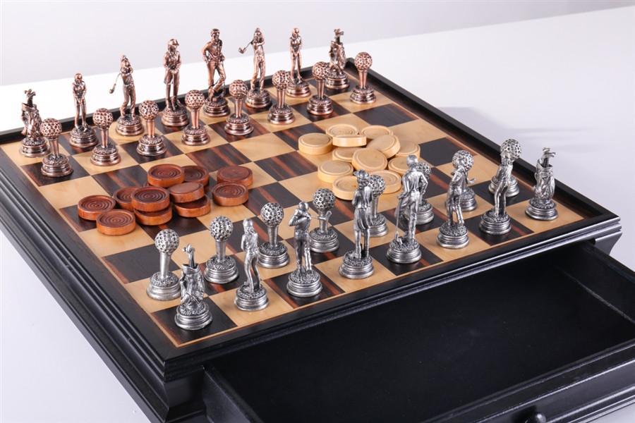 Pewter Golf Themed Chess deals Pieces on Heavy 3-D Chessboard