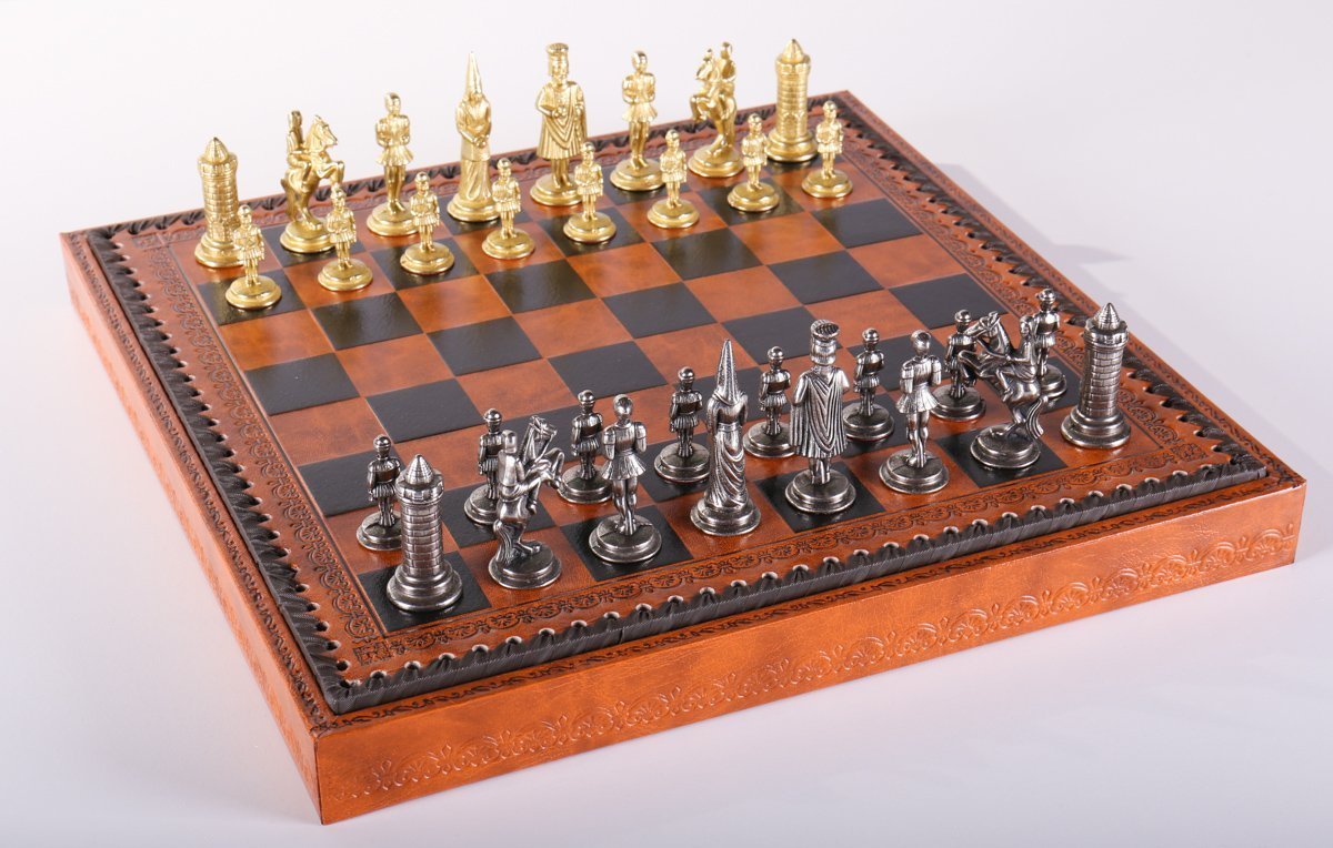 Metallic Chess board - Handmade Chess board - York Rose Gothic Motif in online Copper and Silver with Engraved Border 45cm x 45cm with 5cm Squares