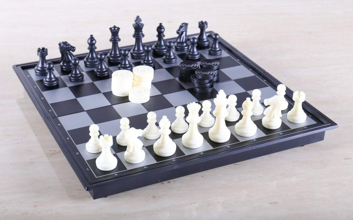 Magnetic Folding Travel Chess & Checker Set - Small