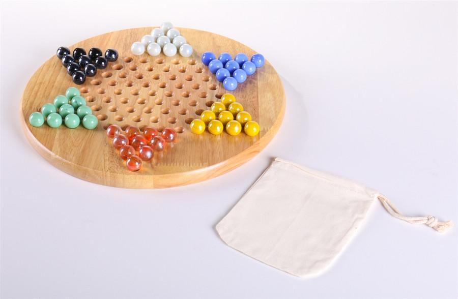 Wood Chinese Checkers Set w Marbles